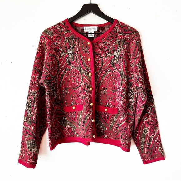 robert scott ltd Sweaters - Vintage Robert Scott Ltd. Women’s M Red Patterned Button Up Cardigan